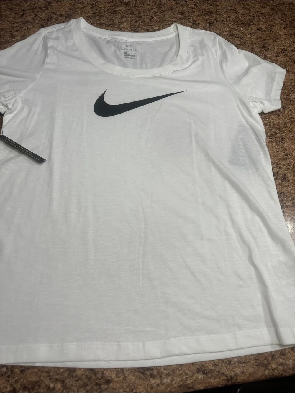 NWT Nike White Short Sleeve Tee with Black Swoosh Large